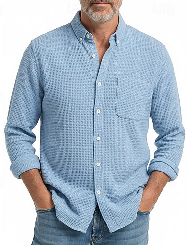  Homme Chemise Chemise gaufrée Chemise boutonnée Chemise Décontractée Bleu Rose Claire Vin bleu marine Vert manche longue Uni Boutonné Sous Patte Affaires Quotidien Vêtement Tenue Mode Moderne