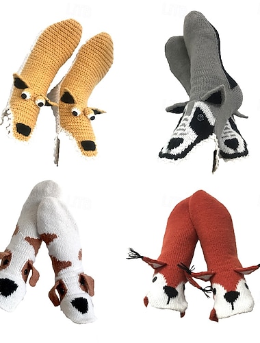  秋冬用漫画動物柄フロアソックス、暖かいミドルカーフニットホームソックス、ソフトでふくらはぎに心地良い室内スリッパソックス、快適でかわいいハウスウェア