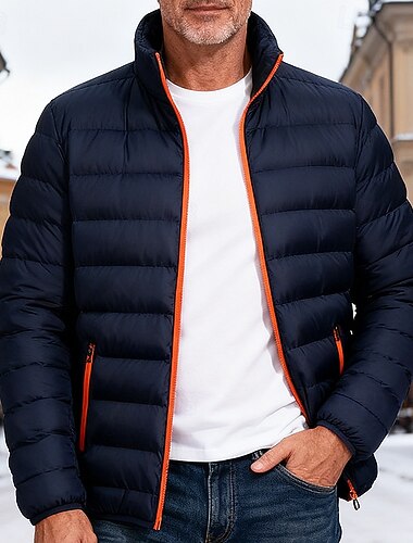 Herren Daunenjacke Gepolstert Tasche Polyester Outdoor Lässig Täglich Regulär Mode Streetwear Thermowarm Winter Einfarbig Blau Schwarz Dunkelblau Pufferjacke