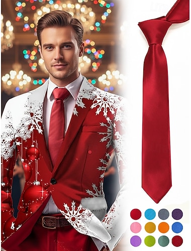  Pánská vánoční saténová kravata, dostupná v několika barvách, ideální pro sváteční večírky a zvláštní příležitosti, polyesterový materiál