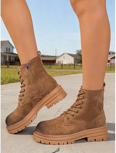  Gula snörstövlar med rejäl sula för dam – slitstarka och snygga skor för utomhusarbete, vinterutforskning och vardagsbruk