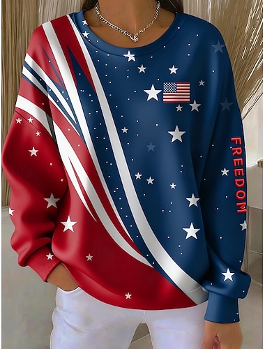  Giorno dell'Indipendenza Maglione Pullover Patriottico da Donna Grafica Casual Manica Lunga Collo Rotondo Top Regolari Casual Street Quotidiani Blu Autunno Inverno
