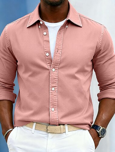  Férfi Ing Alkalmi ing Gombos póló Savmosó ing Medence Fekete Fehér Sárga Arcpír rózsaszín Hosszú ujj Sima Hajtóka Szabadtéri Hétköznapi Ruházat Divat Modern Laza elegáns