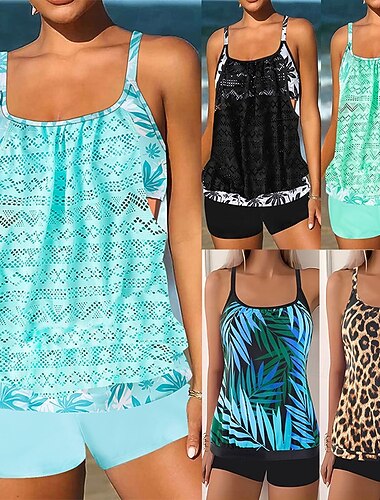  Γυναικεία Μαγιό 2 κομμάτι Αντρικά σλιπ Μαγιό Εξώπλατο Διακοπές Ρούχα παραλίας Γραφική Λεοπάρ Στρογγυλή Λαιμόκοψη Αμάνικο Μαγιό