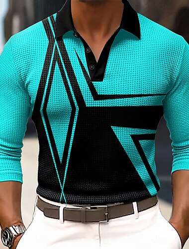  Férfi Geometriai Gofris pólóingek Hosszú ujj Pólóingek Galléros ingek Üzleti alkalmi Üzleti Viseljen dolgozni Hétköznapi viselet Gombok Tavasz Ősz Tél Medence Rubin Lóhere