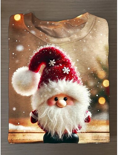  Natale Per donna Maglietta Grafico Babbo Natale Vintage Moda Elegante Manica Lunga Girocollo Top Regolari Quotidiano Weekend Stampato Blu Rosso Blu marino Cachi Autunno Inverno