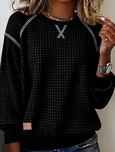  Γυναικεία Φούτερ πουλόβερ Σκέτο Μοντέρνα Καθημερινό Άνετο Μακρυμάνικο Στρογγυλή Λαιμόκοψη Κανονικά μπλουζάκια Δρόμος Καθημερινή Ένδυση Causal Μαύρο Φθινόπωρο Χειμώνας