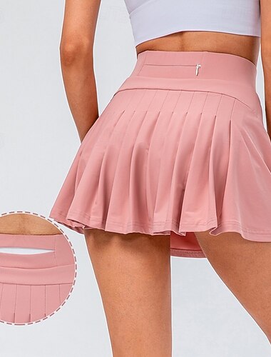 Mulheres Cor Sólida Saia de tênis saias plissadas Saia Esportiva Elástico Redutor de Suor Respirável Tênis Pickleball Ioga Calças Preto Branco Rosa claro Roupas de tênis