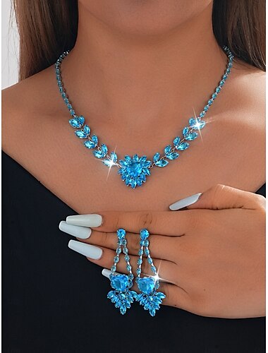  Ensemble de bijoux pour femme en zircon rose - collier cœur étincelant et boucles d'oreilles pendantes pour soirée, mariage ou événement spécial