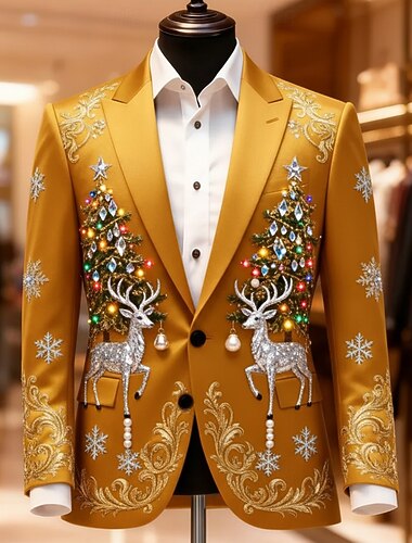  Christmas Miesten Hirvi Joulukuusi Blazer-takki Takki Mukava Hengittävä Taiteellinen Vapaa-aika Juhla-iltavaatteet Päivittäin Festivaali 3D-tulostus Napit Syystalvi Lovikäänne Pitkähihainen Sininen
