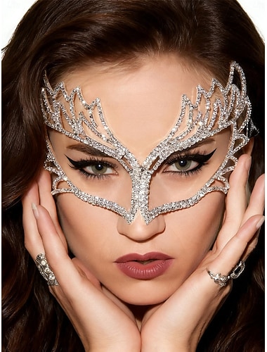  Máscara de antifaz de cristal con diamantes de imitación para mujer: una lujosa máscara brillante con diseño de alas, ideal para bailes de máscaras, graduaciones o fiestas de disfraces.