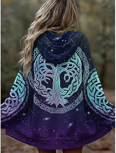  Women's Zip Up Hoodies Graphic Geometric Abstract Warm Vintage Casual Long Sleeve Hooded Regular Tops Street Dailywear Casual Zipper Print Front Pocket Yellow Red Blue Fall Winter