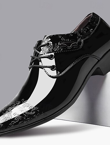  Pánské černé lakované šněrovací boty s reliéfními detaily - prémiová obuv na večerní nošení a luxusní setkání