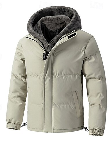  Homme Manteau d'Hiver Doudoune Veste en Polaire Rembourré Avec Poches Polyester Extérieur Occasionnel Quotidien Régulier Mode Streetwear Chaleur Thermique Hiver Couleur Unie Noir Beige Gris Doudoune