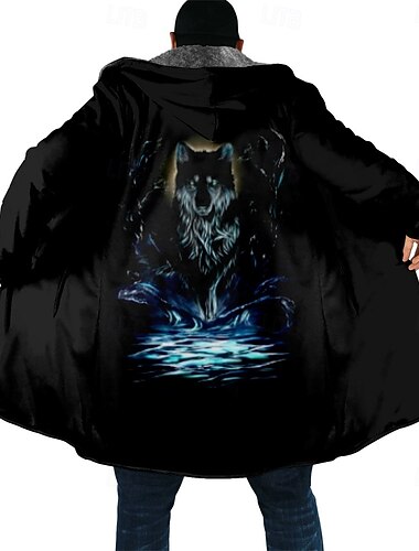  Per uomo Con Motivo Animale Cappotto Invernale Giacca in Pile Cappotto Calore Termico Confortevole Casual Abbigliamento quotidiano Cerniera Tasca Stampa 3D Autunno Inverno Con Cappuccio Manica Lunga