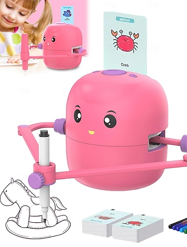  Robot dessinateur pour enfants, robot dessinateur éducatif interactif, éveil artistique pour enfants, jouet de dessin automatique, machine à dessiner robotisée avec 100 cartes à dessin et 2 stylos
