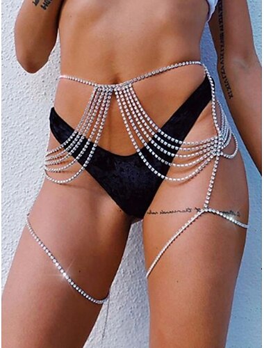  Strassbesetzte, mehrlagige Taillenkette für Damen – funkelnder goldener Körperschmuckgürtel für Silvesterpartys und Club-Outfits &Maskenbälle