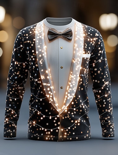  Noël Homme Costume de Noël Smoking T-shirt manche longue T-shirt Impression 3D Col ras du cou Chemise Mode Basique 3D Rue Occasionnel Quotidien Noir 1 Noir 3 Noir 2 Été Printemps Vêtement Tenue S M L
