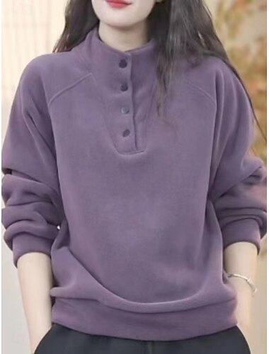  Női Pulóver pulóver Sima Alkalmi Hosszú ujj Körgallér Normál felsők Utca Hétköznapi Gombok Fekete Fehér Rubin Bíbor Lóhere Ősz Tél