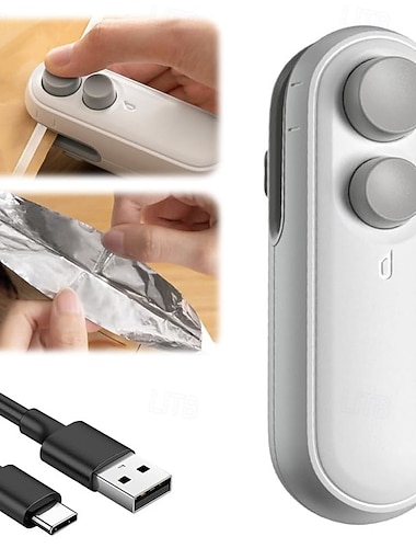  Seladora de sacos 2 em 1, mini, recarregável e portátil, ideal para armazenar alimentos e transportar lanches.