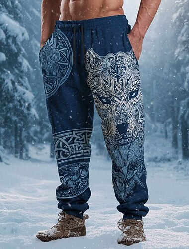  Муж. Волк Викинг Кельтское искусство Штаны Бегун Нормальная Эластичная талия на шнурке Винтаж Ретро на открытом воздухе Отдых и туризм Для охоты Спортивные штаны с карманами Осень Зима 3D печать