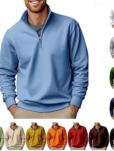  Homme Sweat-shirt Sweat à capuche Pull Sweat-shirt quart de fermeture éclair Gris Clair Col montant Uni Fermeture éclair Occasionnel Quotidien Sport & Loisir Streetwear Frais Vêtements de sport