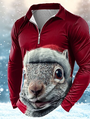  Jul Herre Ekorn Poloskjorter med glidelås Langermet Poloskjorter Knaphul Fritid utendørs Ferie Festivalantrekk 3D-utskrift Vår Høst Vinter Rød 1 Rød 2
