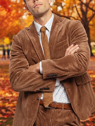  Heren Corduroy pak Casual liiketoiminta Zwart Bordeaux Herfst Pak Ingesneden revers Dagelijks Zakelijk Effen Getailleerd 2-delige set Enkele rij knopen met twee knopen