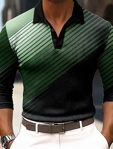  Ανδρικά Γεωμτερικό Βάφλα Πόλο Μπλουζάκια Μακρυμάνικο Μπλουζάκια πόλο Πουκάμισα με γιακά Business Casual Επιχείρηση Φορέστε στη δουλειά Καθημερινά Ρούχα Κουμπιά Άνοιξη Φθινόπωρο Χειμώνας