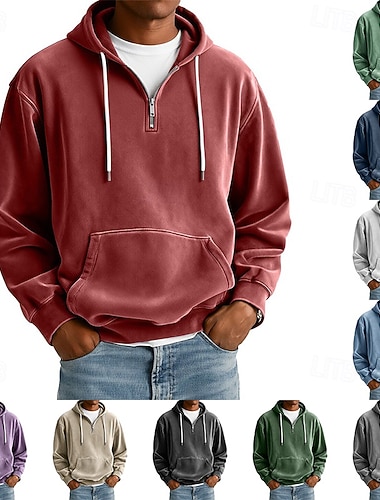  Herren Kapuzensweatshirt Pullover Kapuzensweatshirt Viertelreißverschluss Kapuzensweatshirt Aprikose Weinrot Schwarz Weiß Hellgrün Mit Kapuze Einfach Kängurutasche Sport & Outdoor Lässig Täglich