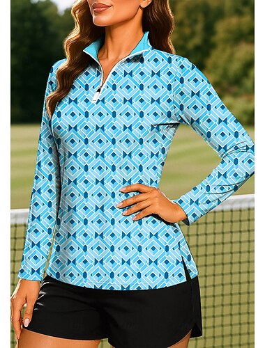  Damen Geometrisch Farbblock Abstrakte Kunst Oberteile Shirt Sporthemd Golf-Poloshirt Langarm Tupfen Streifen Druck UPF50+ UV-beständig UV Schutz Elastisch Atmungsaktiv Pilates Volleyball Tennis