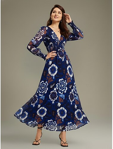  sifon virágmintás elegáns maxi ruha bankett vakációs ruha