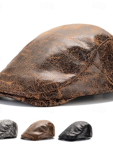  בגדי ריקוד גברים כובע מצחייה שטוח אסקוט כובע כובע ניוזבוי שחור קפה עור PU אופנתי יום יומי רחוב יומי אחיד מתכווננת קרם הגנה נושם