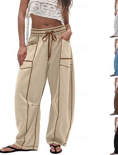  Damen Weites Bein Urlaub Vintage Ethno-Stil Volle Länge Hohe Taille Unelastisch gelbbraun Dunkelbraun Schwarz Blau Sommer Frühling Herbst Winter Lässiger Schnitt