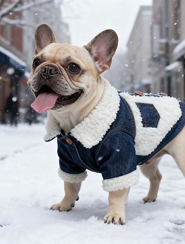  Κομψό τζιν μπουφάν για σκύλους με επένδυση από sherpa fleece - κλασικό τζιν παλτό για μικρά έως μεσαία σκυλιά