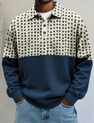  Ανδρικά Γεωμτερικό Πουά Βάφλα Πόλο Μπλουζάκια Με Υφή Μακρυμάνικο Μπλουζάκια πόλο Πέτο Αθλητικός Ρουχισμός Καθημερινό Σχολείο Ένδυση γυμναστικής και άθλησης Καθημερινά Ρούχα 3D εκτύπωση