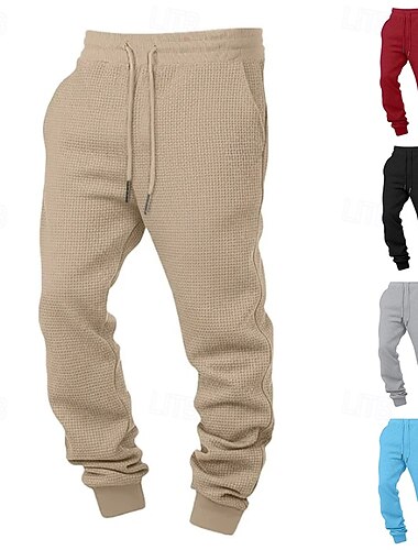  Voor heren Wafelstof Joggingbroeken Jogger Broek Vrijetijdsbroek Trekkoord Effen Kleur Comfort Volledige lengte Dagelijks Buiten Streetwear Vakantie Modieus Zwart Marineblauw Micro-elastisch
