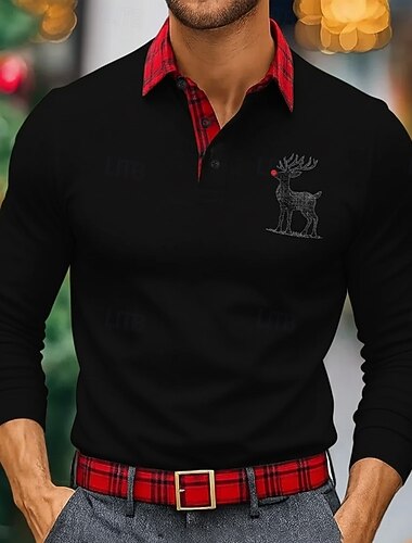  Jul Herre Hver Polo Langermet Poloskjorter Knaphul Fritid utendørs treningsklær Festivalklær 3D-utskrift Knapper Vår Høst Vinter Svart Hvit Rød
