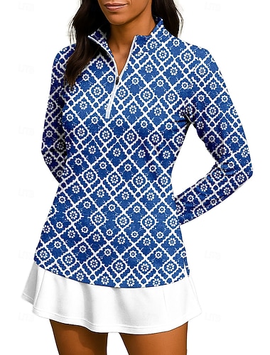  Dame Geometrisk Topper قميص Sportsskjorte POLO T-skjorte Langermet Glidelås Blomster UPF50+ UV-bestandig Høy Elastisitet Fukttransport Pustende Volleyball Tennis Golf Høyhalset Høy krage Skjorte