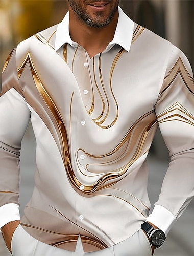  Herren Farbverlauf Wellen Marmor Hemd Knopfhemd Langarm Modisch lässig Outdoor Alltagskleidung Frühling Herbst Umlegekragen 3D-Druck Hemden mit Kragen Blau Purpur Gold Grün