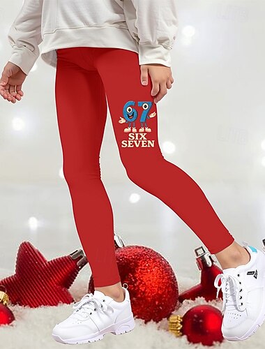  Jente 3D Grafisk 67 Bukser Leggings Vår Høst søt stil Gatemote Grunnleggende Barn 4-12 år utendørs Feriereise Avslappet Tynn