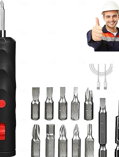  cacciavite elettrico a batteria, cacciavite elettrico a batteria aggiornato con set di punte per trapano, piccolo kit di utensili con 13 punte, ricarica di tipo C, ideale per mobili, riparazioni