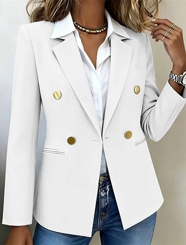 Damen Wintermantel Blazer Warm Bequem Tasche Knöpfe Elegant Mode Täglich Klassisch Einfarbig Formell Outdoor Urlaub Heim Regulär Gekerbtes Revers Normale Passform Langarm Oberbekleidung Schwarz Wei