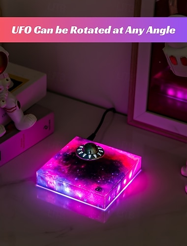  מנורת עב"ם צפה hcnt ריחוף מגנטי דקורטיבית, מנורת עב"ם זוהרת מסתובבת, מנורת שולחן LED צפה יצירתית, מתאימה לקישוט חדר ומשרד, מתנות ייחודיות לחג המולד ולראש השנה. עם t