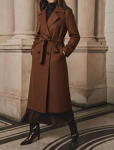  Dámské Zimní kabát Kabát Zahřívací Pohodlné Kapsy Knoflíky Elegantní Na běžné nošení Bez vzoru Dovolená ulice Ležérní Denní nošení Dlouhé Přehnutý Běžný Dlouhý rukáv Svrchní oděvy Hnědá Podzim Zima