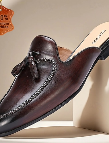  Ανδρικά καφέ δερμάτινα mule μοκασίνια – κλασικά slip-on παπούτσια για άνεση και στυλ σε casual και ημιεπίσημες περιστάσεις