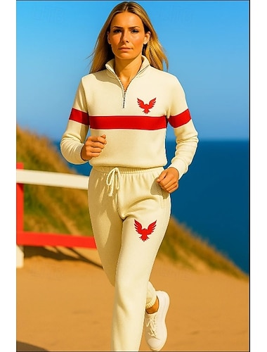  Dame Genser med glidelås 2-delt treningsdress Joggedresssett Posete med lomme Stribe Treningsdrakt Høst Svart Hvit Spandex Vandring Yrke Utendørs Langermet Sport Sportsklær Mikroelastisk Normal