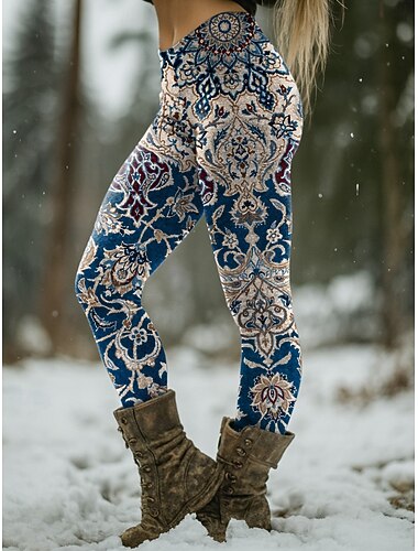  Mujer Polainas Vacaciones Vintage Estilo Étnico Longitud total Alta cintura Graphic Geométrico Cachemir Impresión 3D Secado rápido Transpirabilidad Suave Elástico Formal Vacaciones Calle Azul Piscina