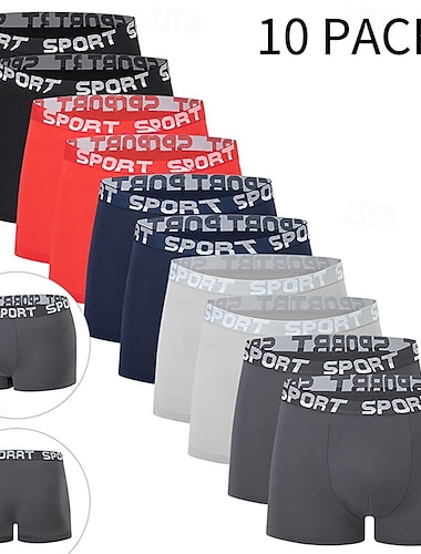  Voor heren 10 stuks Basic slipje Boxer Slip Elastische taille Teryleen Ademend Comfortabel Brieven Meerkleurig