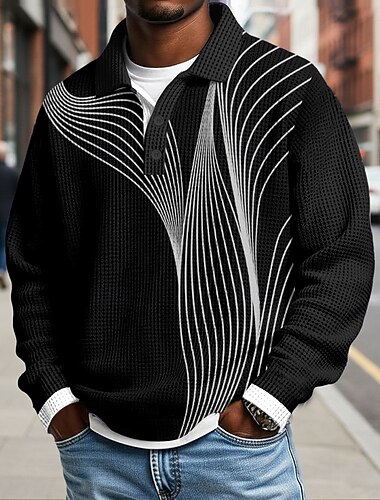  Férfi Mértani Geometriai Gofris pólóingek Hosszú ujj Pólóingek Galléros ingek Üzleti alkalmi Üzleti Viseljen dolgozni Hétköznapi viselet Gombok Tavasz Ősz Tél Fehér Medence Bíbor